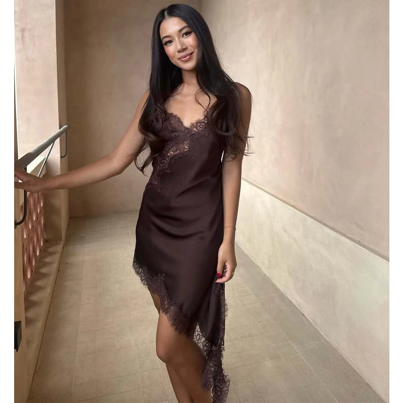 Vestido Mini Encaje Asimétrico De Fiesta.