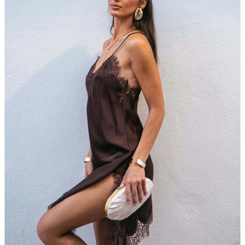 Vestido Mini Encaje Asimétrico De Fiesta.