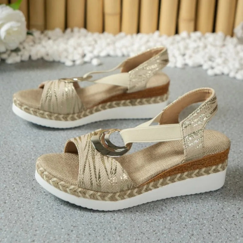 Sandalias de plataforma con estampado de serpiente,tipo gladiador cómodas y informales.