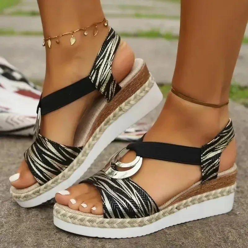 Sandalias de plataforma con estampado de serpiente,tipo gladiador cómodas y informales.