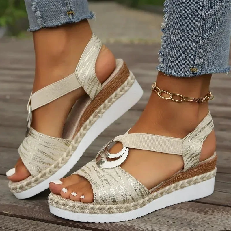 Sandalias de plataforma con estampado de serpiente,tipo gladiador cómodas y informales.
