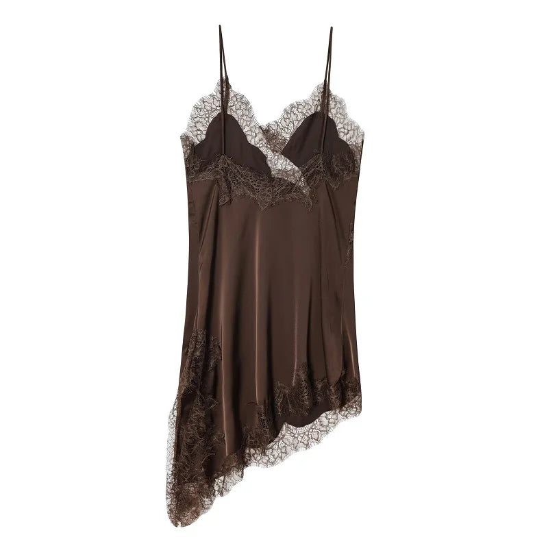 Vestido Mini Encaje Asimétrico De Fiesta.
