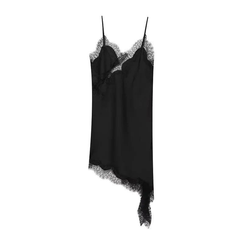 Vestido Mini Encaje Asimétrico De Fiesta.