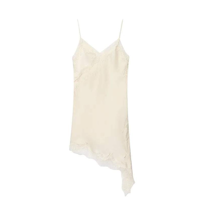 Vestido Mini Encaje Asimétrico De Fiesta.